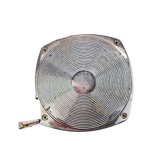 Vintage Evans Tape Measure 50 Ft White Steel 505 Made In USA Wind Up Knob Tool - Picture 3 of 6